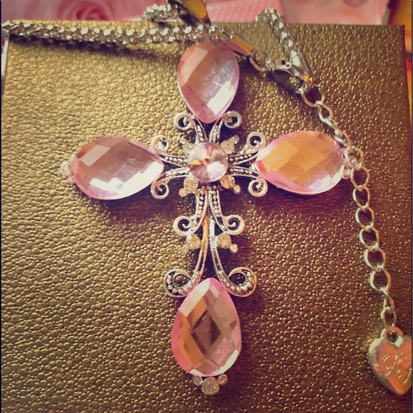 Betsey Johnson Jewelry - Pink Silver Cross Betsey Johnson Necklace 28
